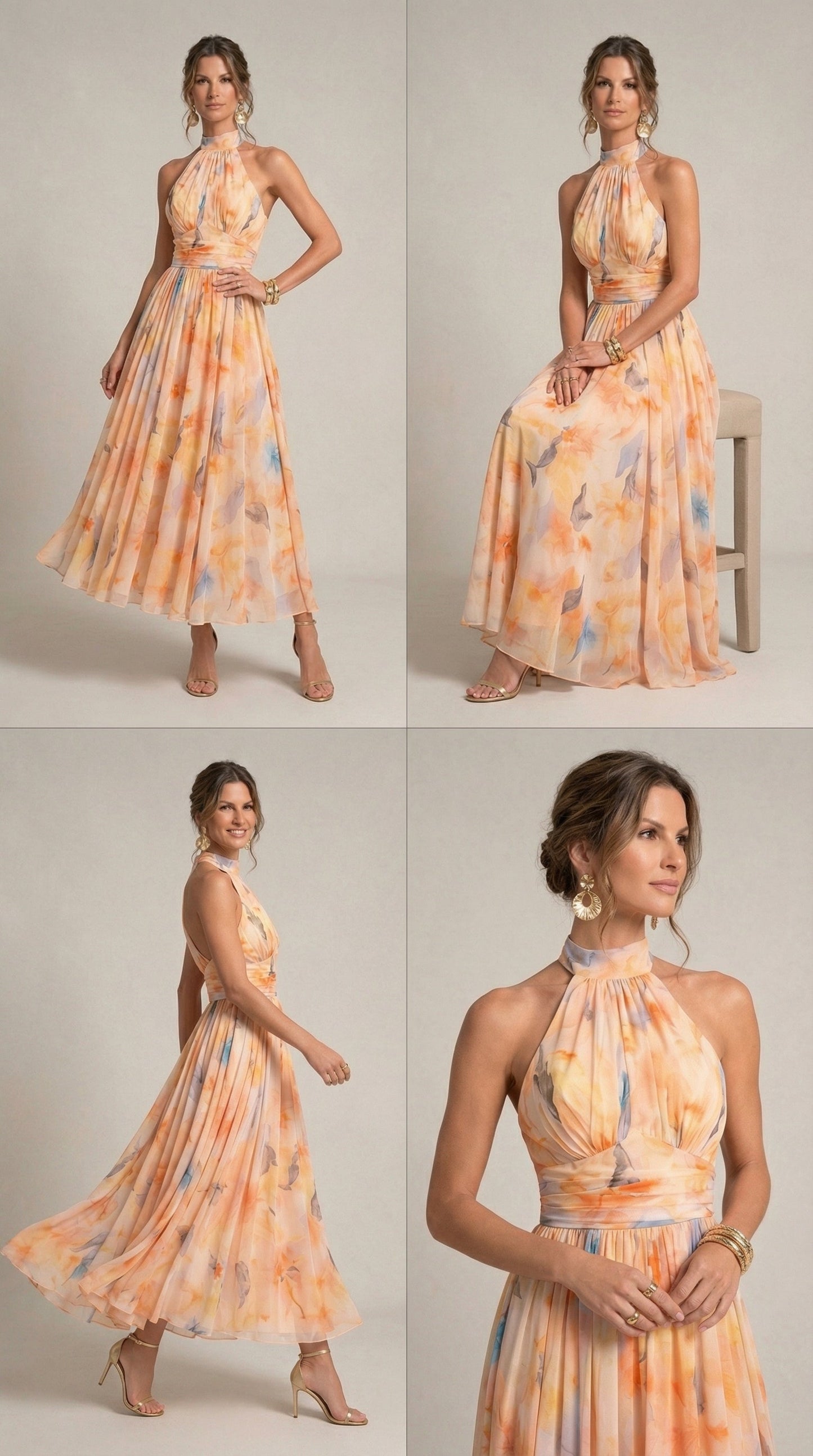 Esther™ | Vestido de Cuello Halter con Estampado de Acuarela