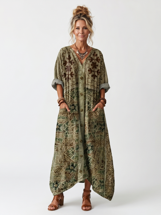 Sandra | Vestido midi extragrande con botones frontales y bolsillos