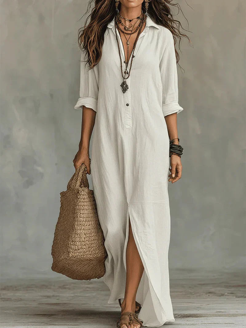 Céline™ | Vestido largo negro holgado con botones