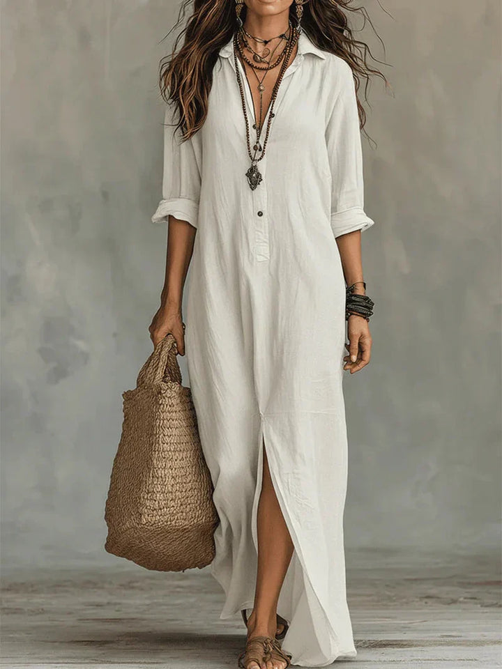 Céline™ | Vestido largo negro holgado con botones
