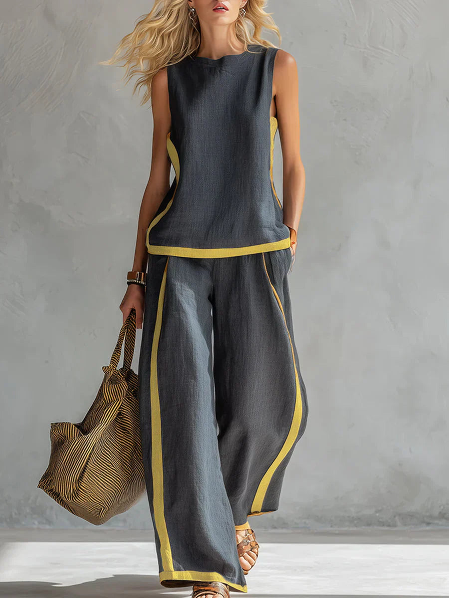 Ursula: conjunto de chaqueta y pantalón con un estilo elegante y desenfadado y acabados bicolores