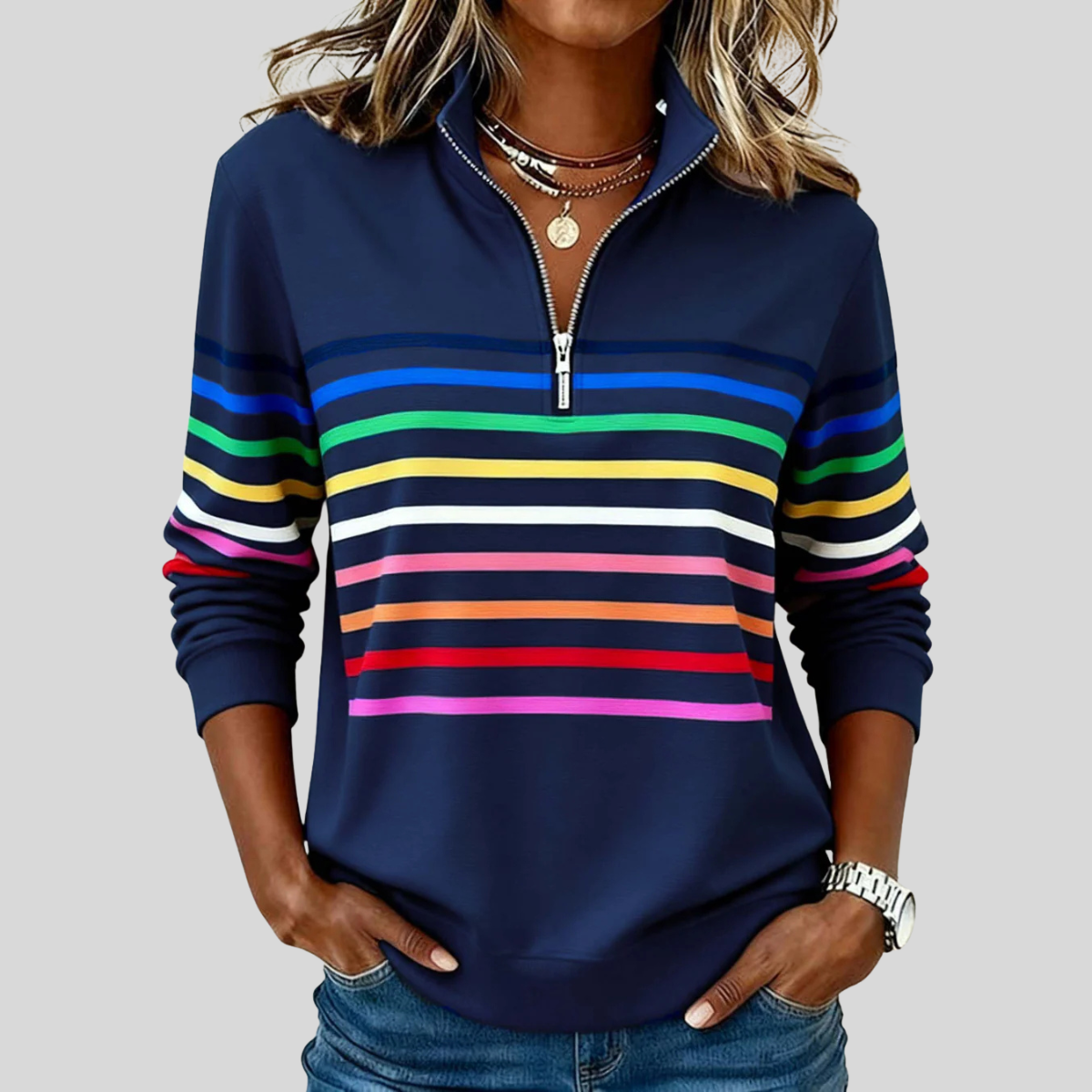 Fantine | Sudadera de rayas con cremallera de un cuarto