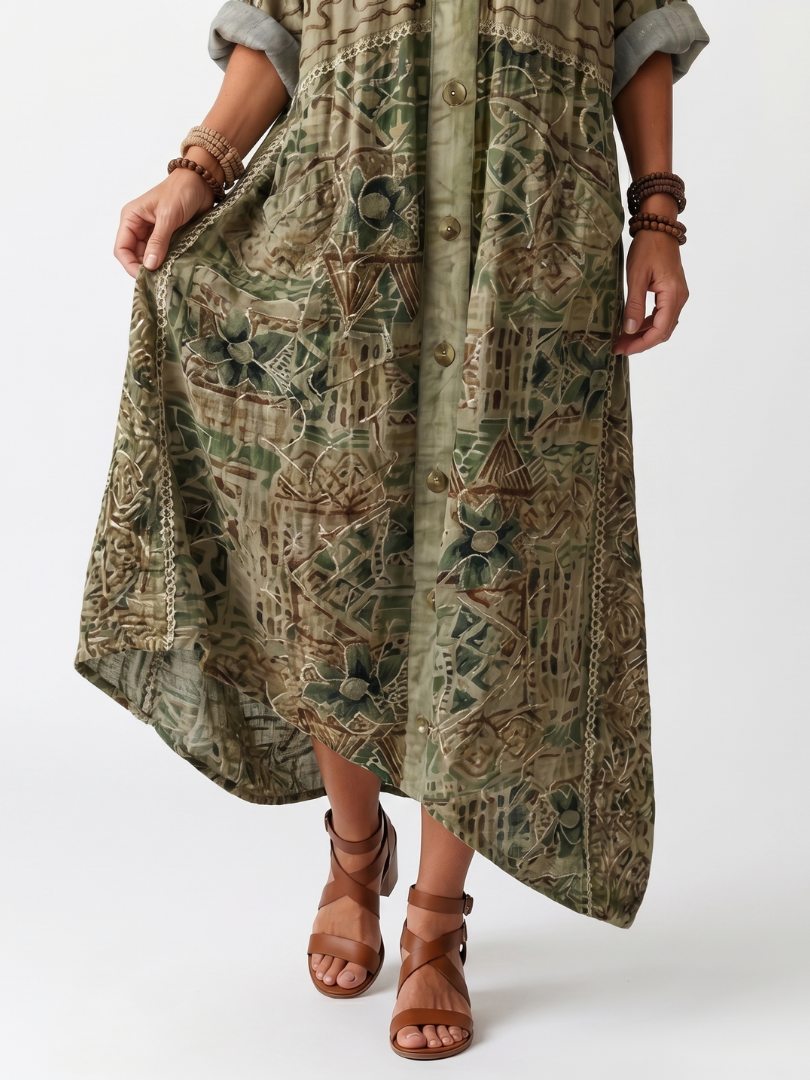 Sandra | Vestido midi extragrande con botones frontales y bolsillos