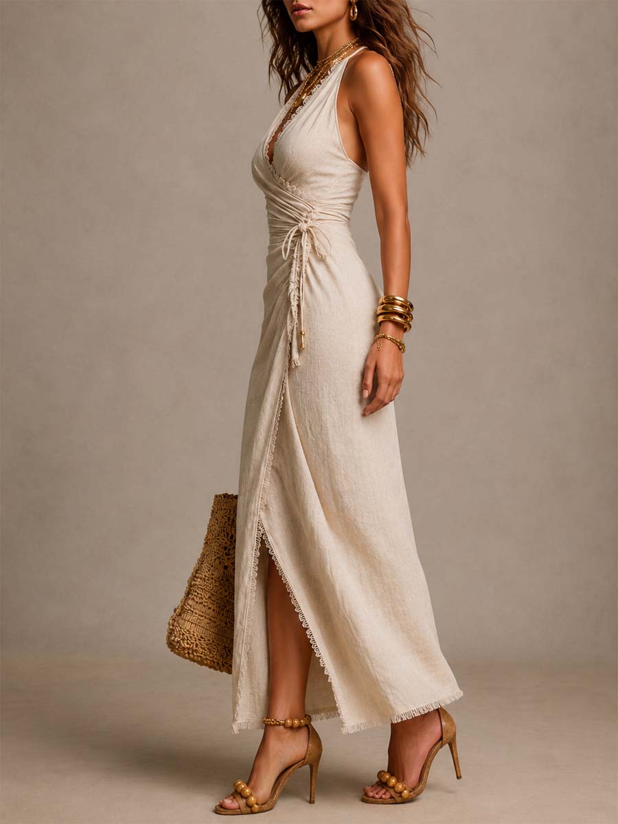 Tatiana | Vestido midi  con escote cruzado y encaje