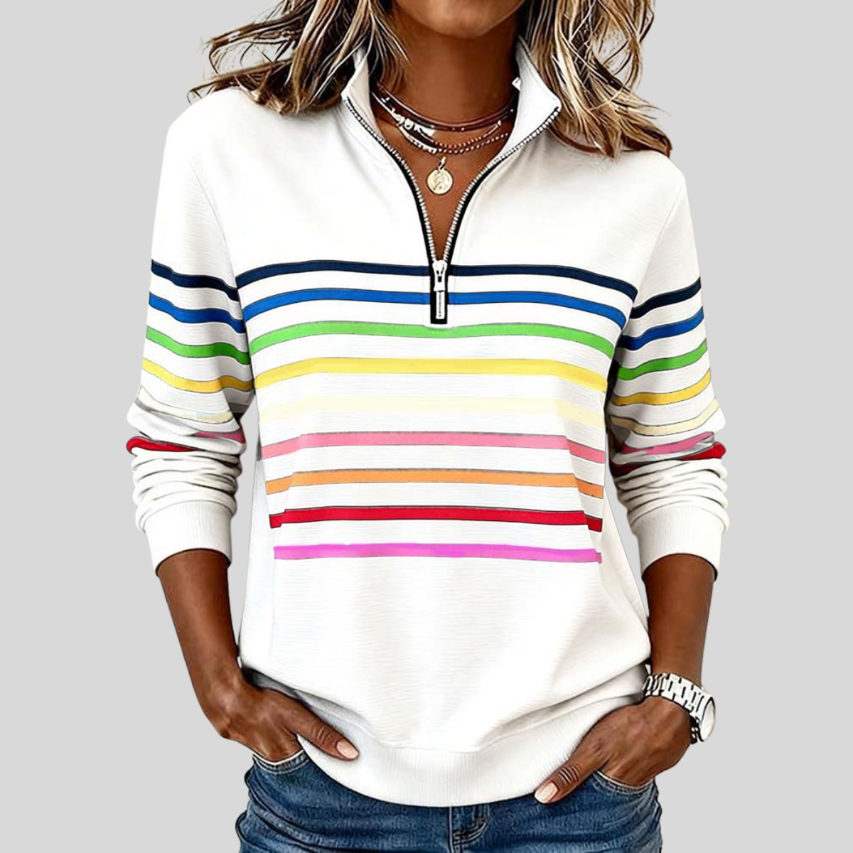 Fantine | Sudadera de rayas con cremallera de un cuarto