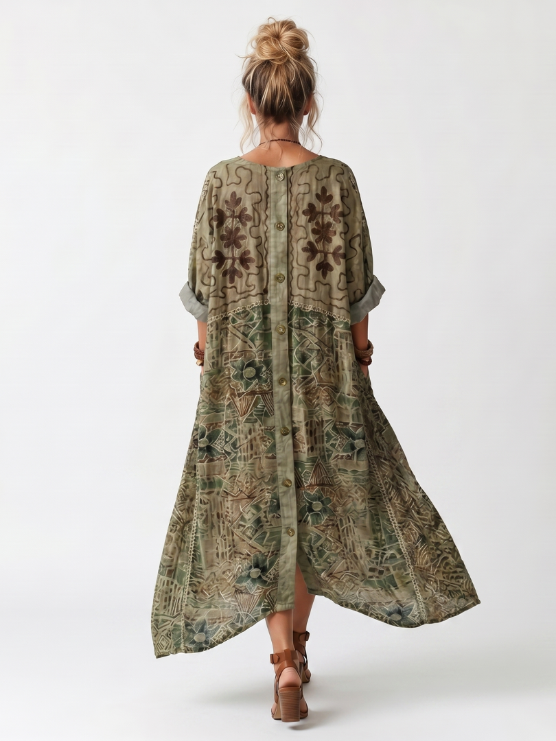 Sandra | Vestido midi extragrande con botones frontales y bolsillos