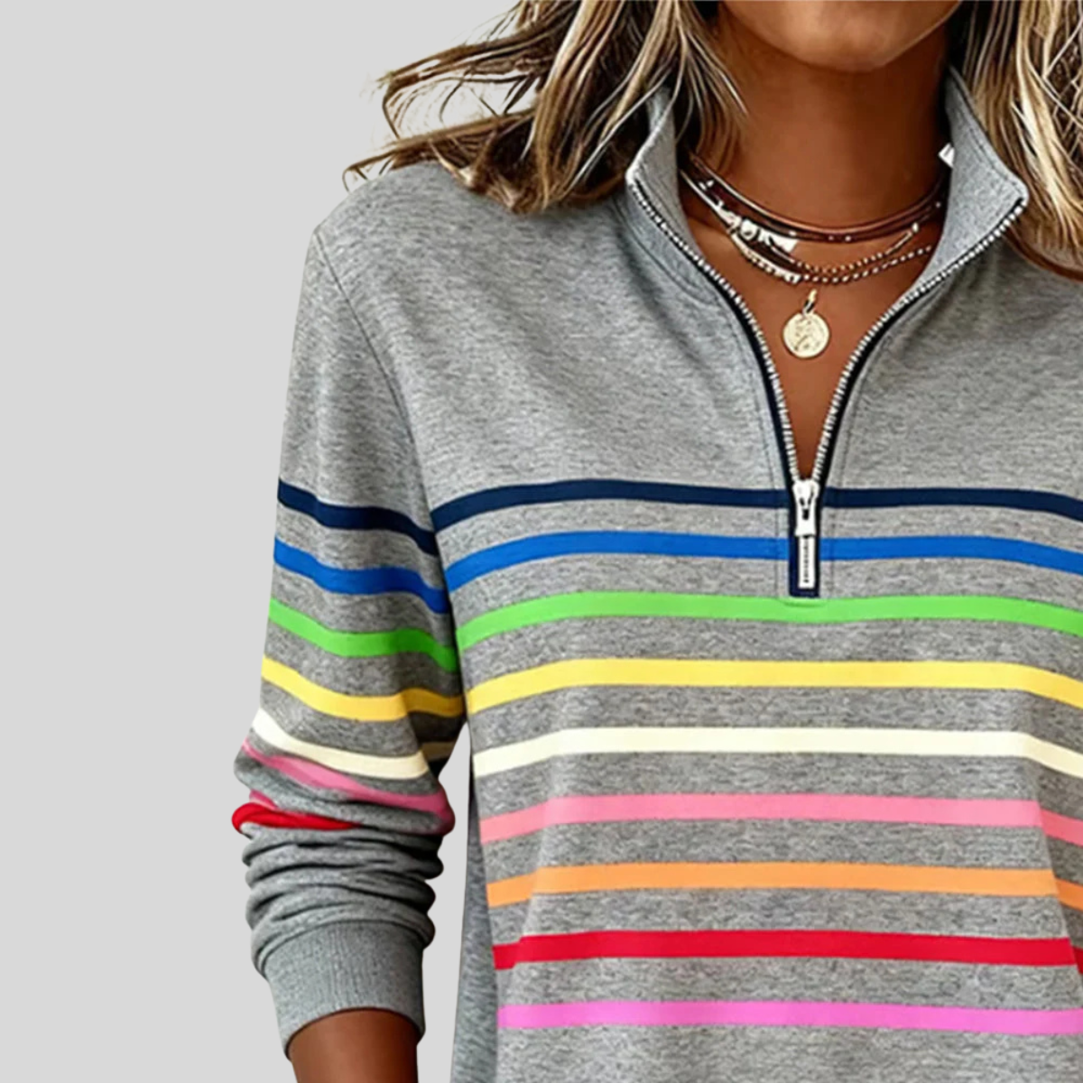 Fantine | Sudadera de rayas con cremallera de un cuarto