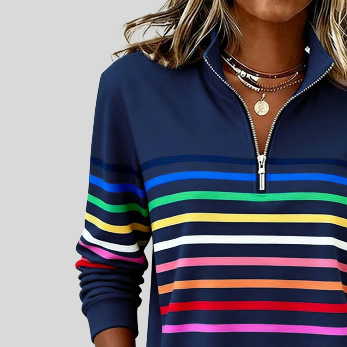 Fantine | Sudadera de rayas con cremallera de un cuarto