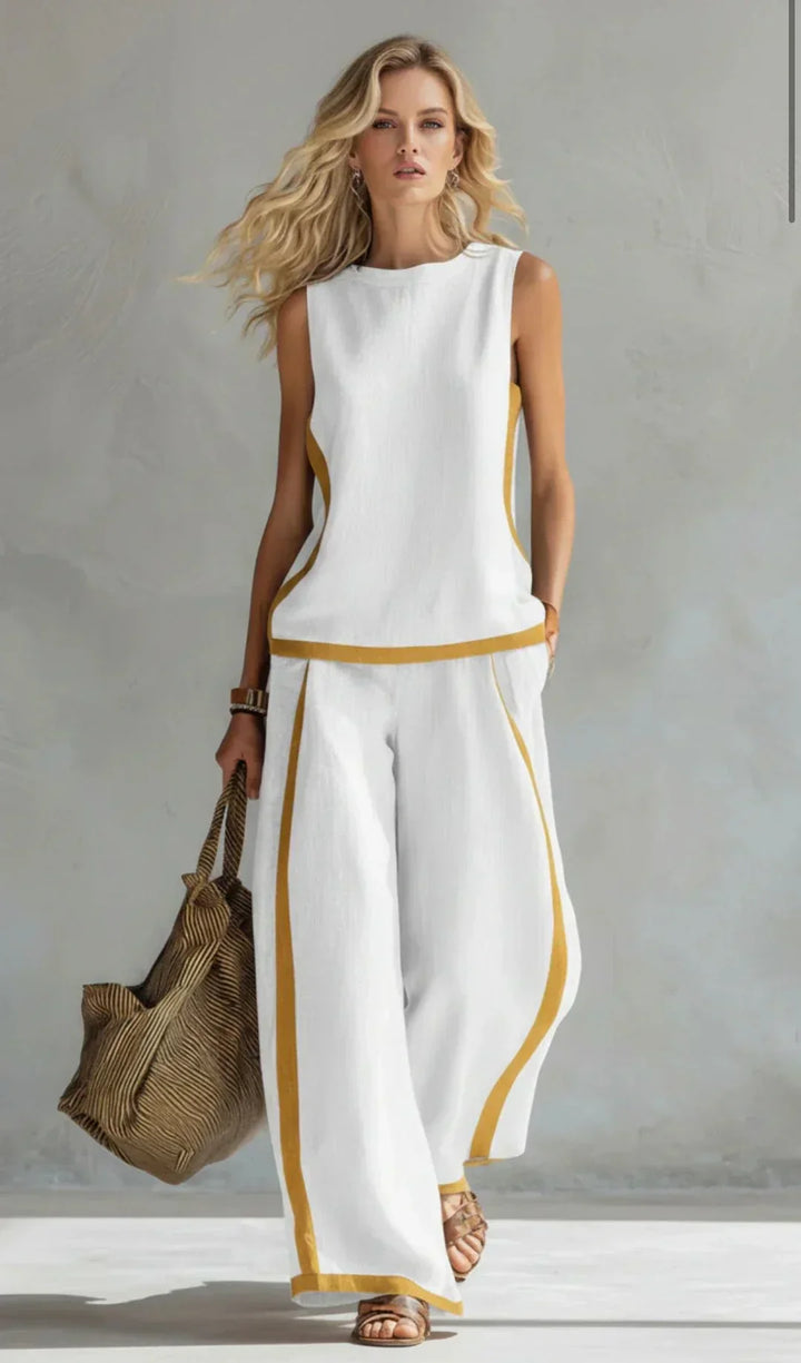Ursula: conjunto de chaqueta y pantalón con un estilo elegante y desenfadado y acabados bicolores