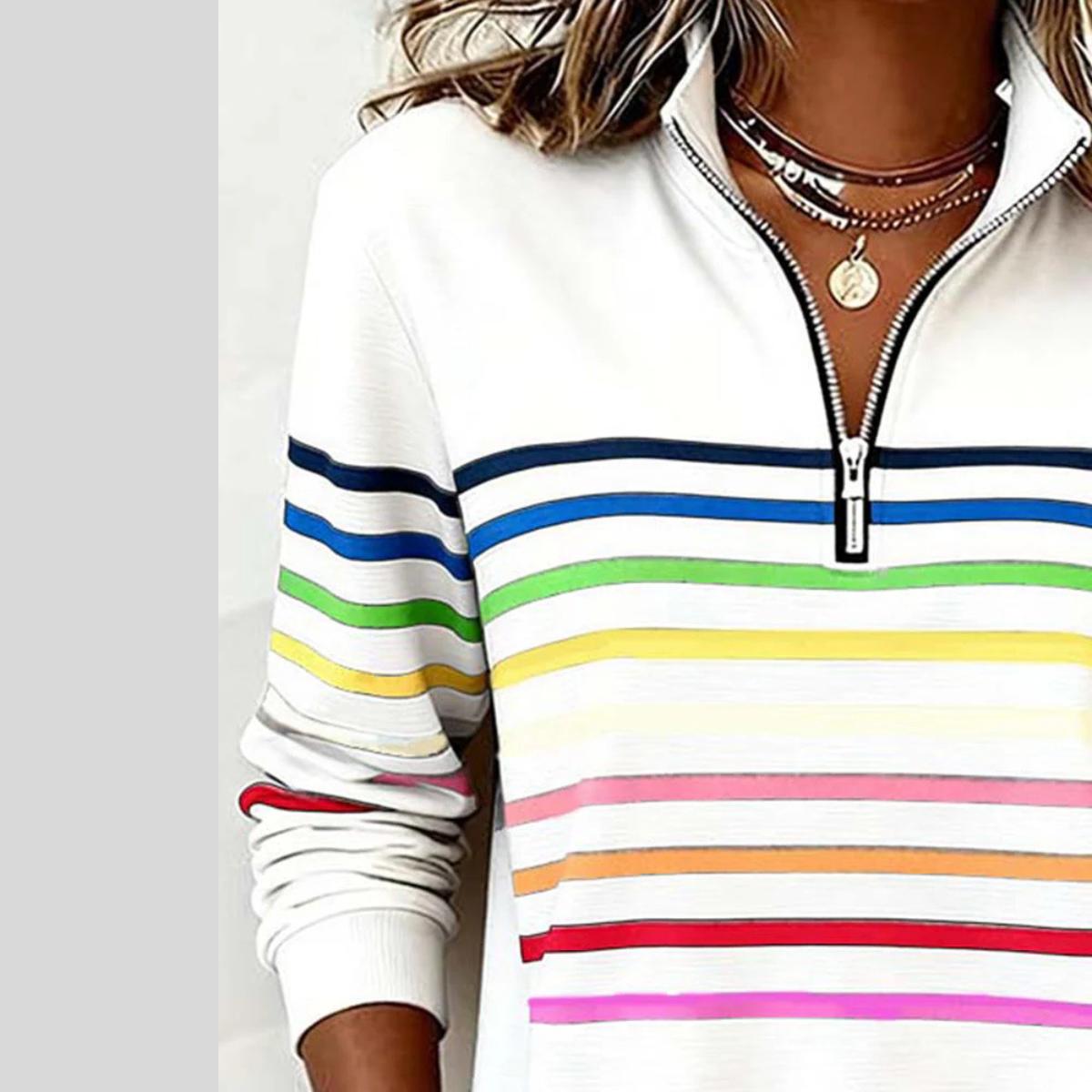 Fantine | Sudadera de rayas con cremallera de un cuarto