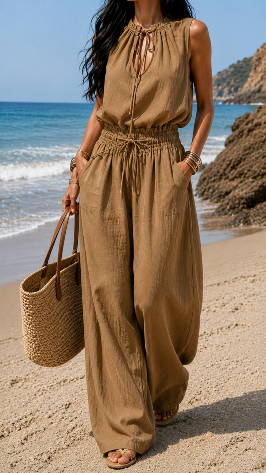 Mono boho en color arena y blanco