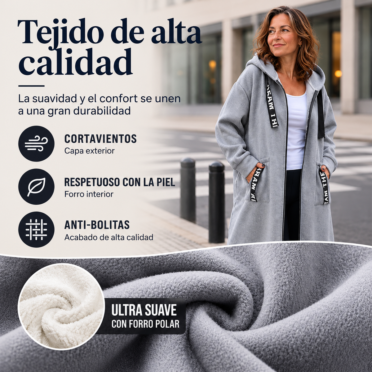 Abrigo sudadera oversize con capucha para mujer
