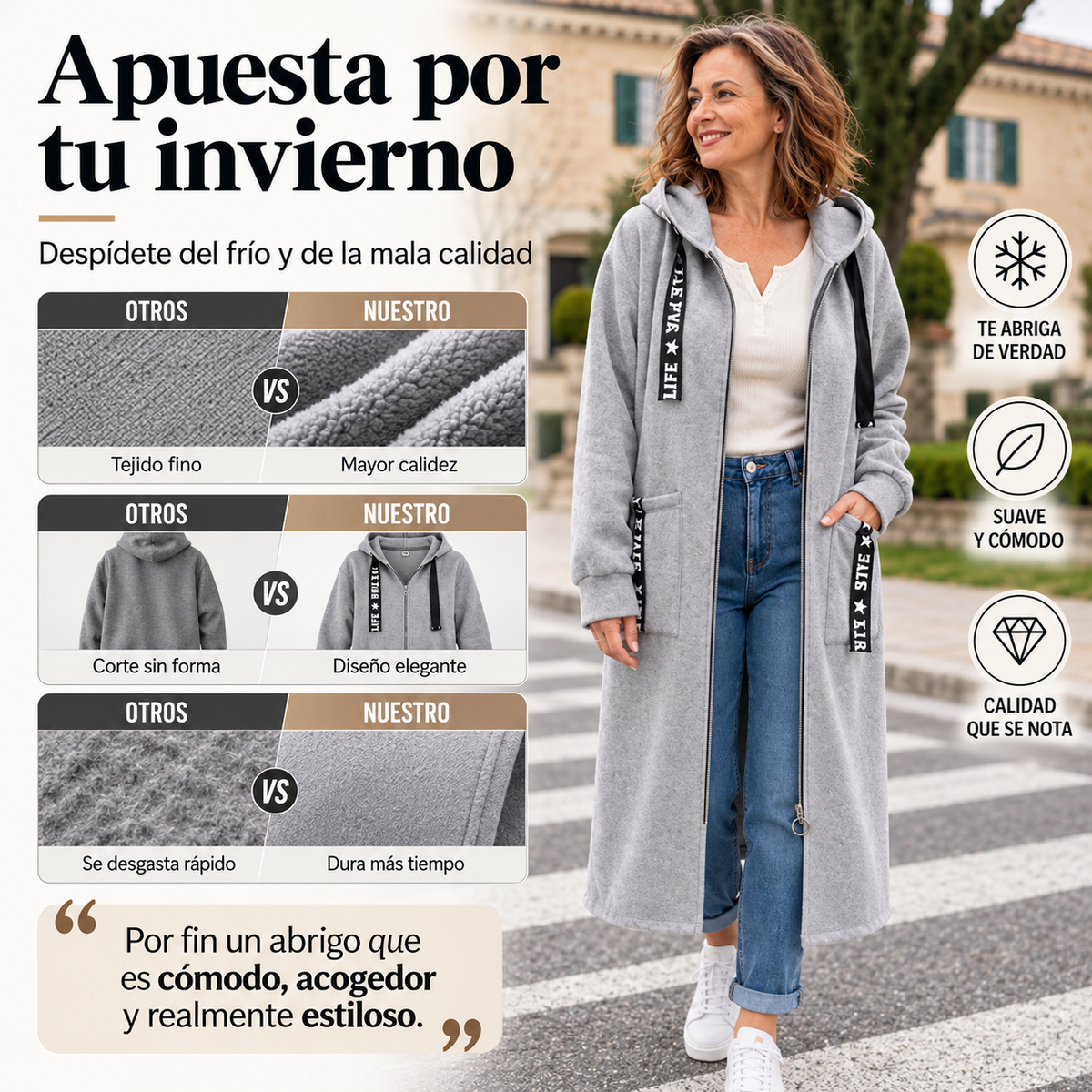 Abrigo sudadera oversize con capucha para mujer