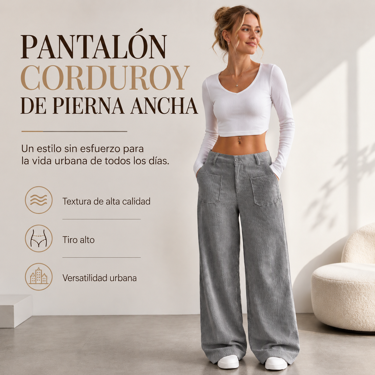 Pantalón ancho de corte relajado para mujer