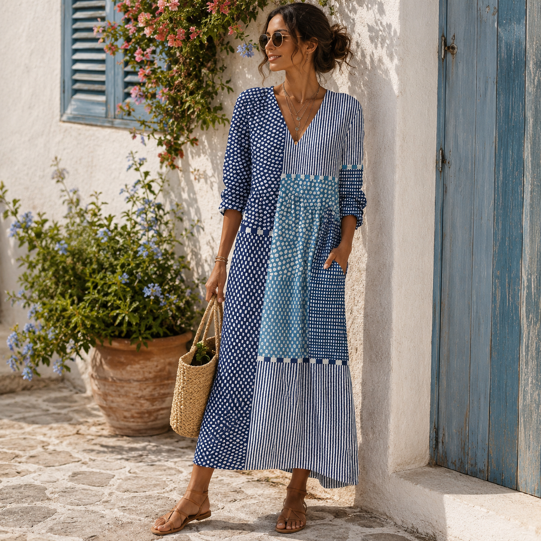 Clara | Vestido Largo Blue Mosaic