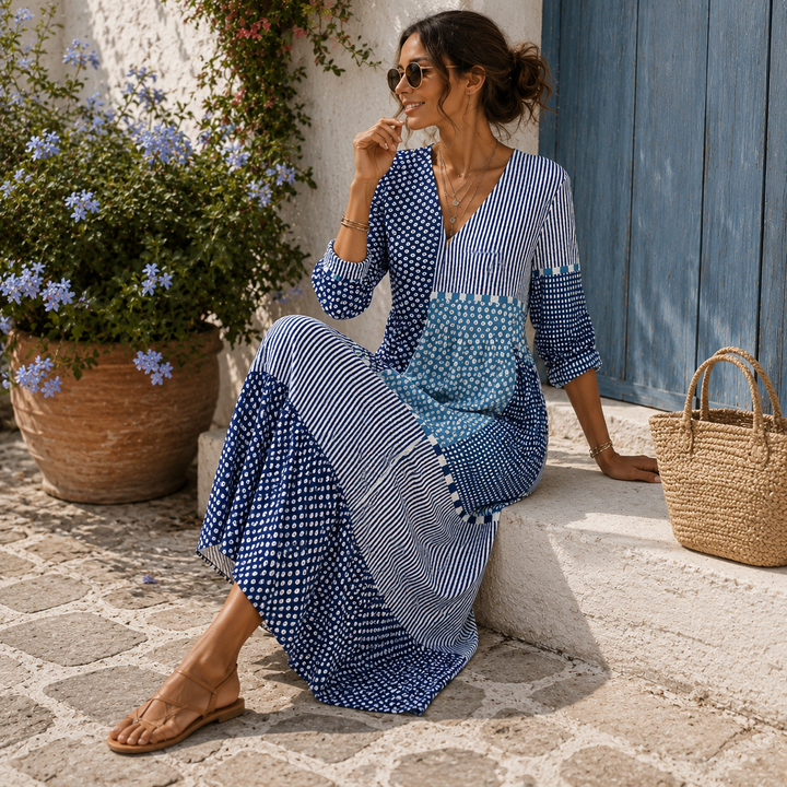 Clara | Vestido Largo Blue Mosaic