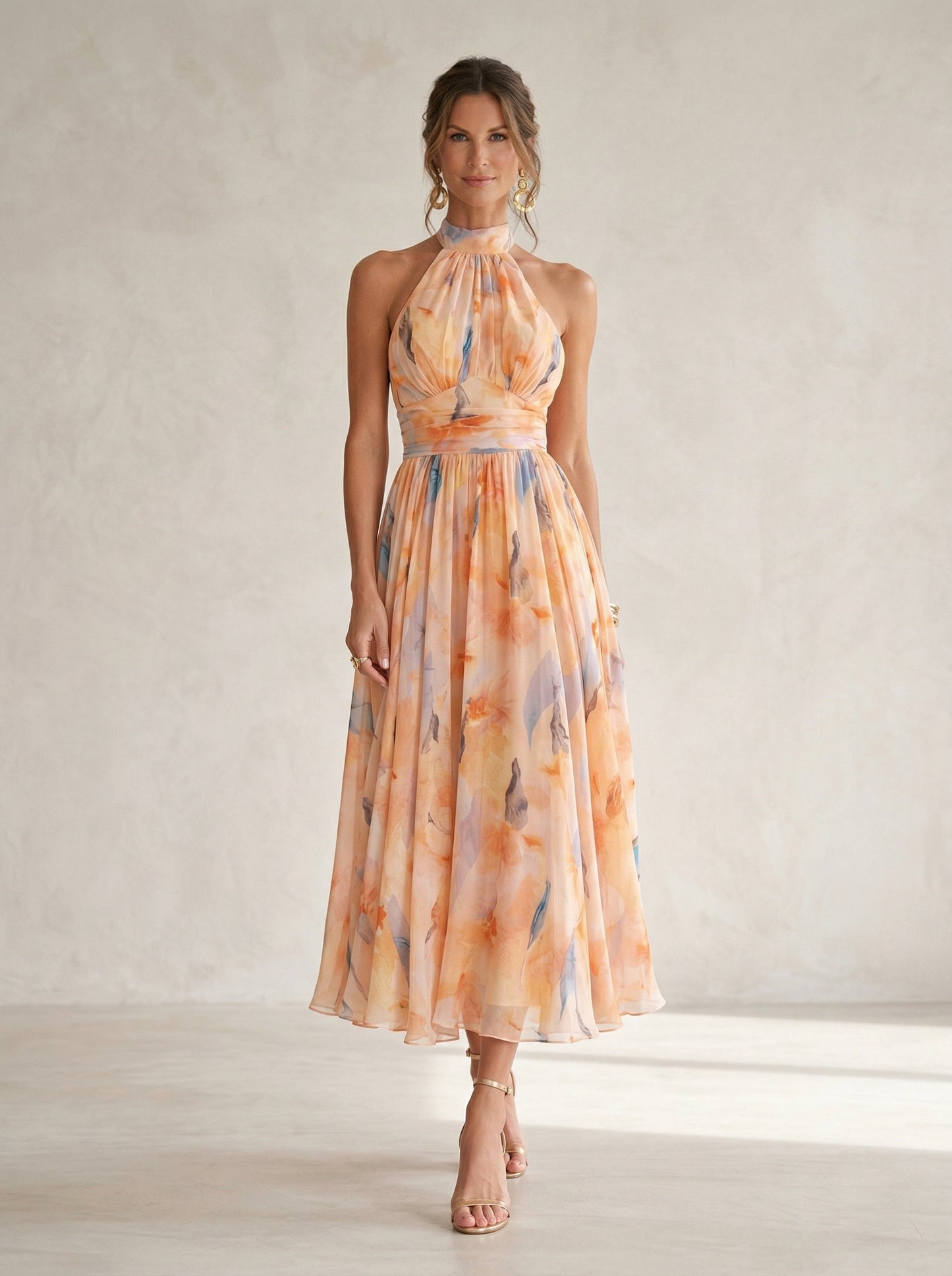 Esther™ | Vestido de Cuello Halter con Estampado de Acuarela