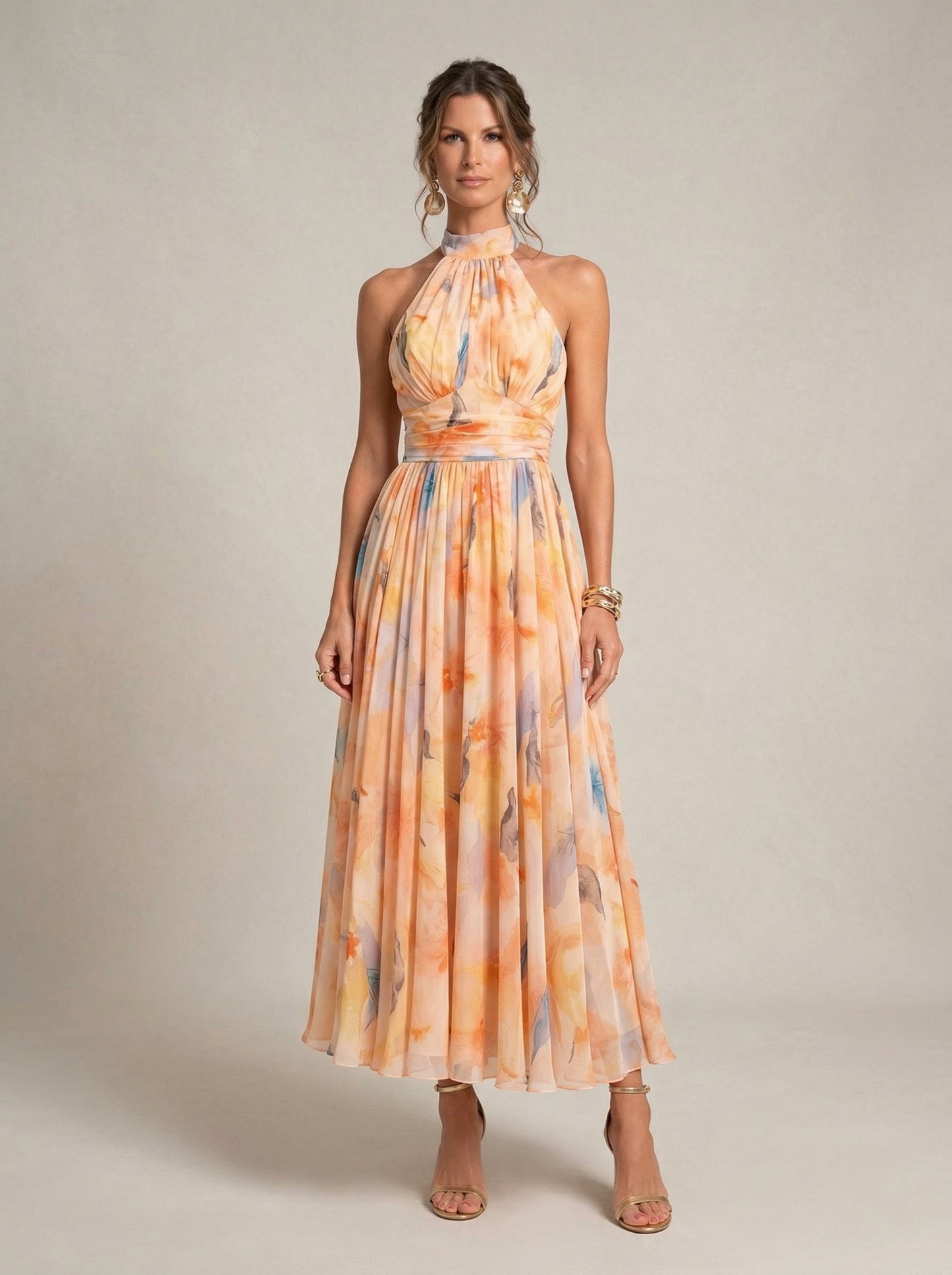 Esther™ | Vestido de Cuello Halter con Estampado de Acuarela