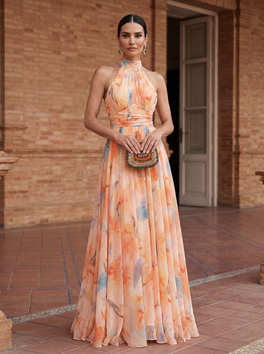 Esther™ | Vestido de Cuello Halter con Estampado de Acuarela