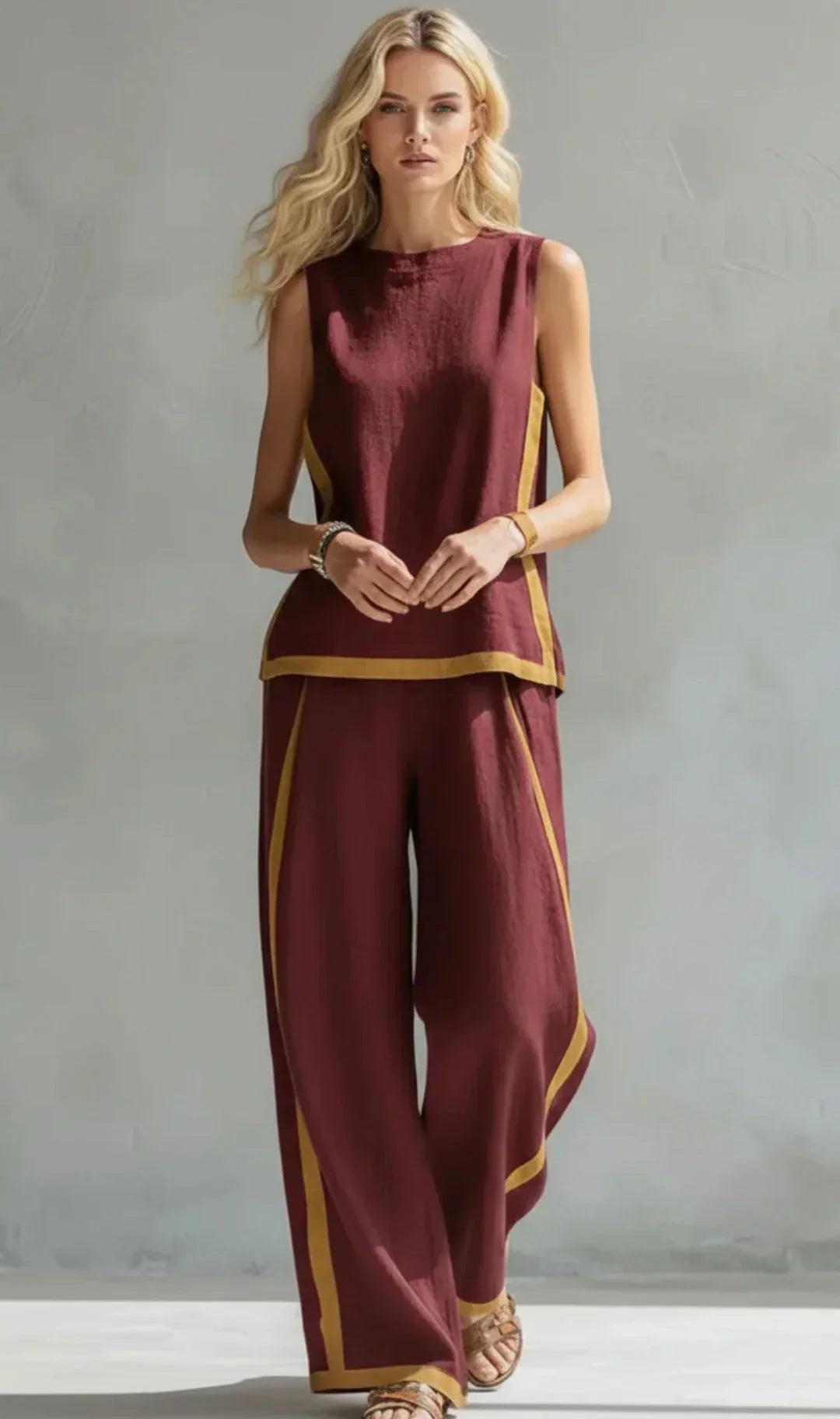 Ursula: conjunto de chaqueta y pantalón con un estilo elegante y desenfadado y acabados bicolores