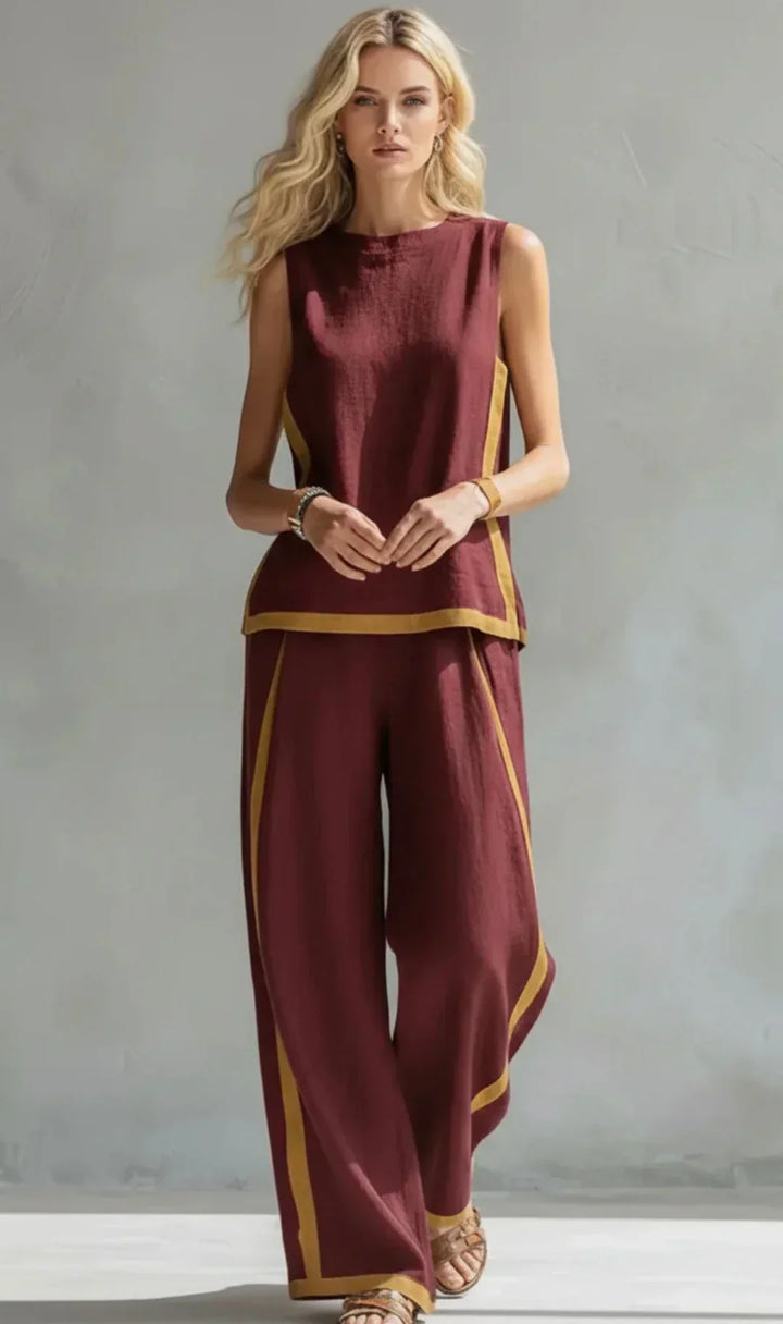 Ursula: conjunto de chaqueta y pantalón con un estilo elegante y desenfadado y acabados bicolores
