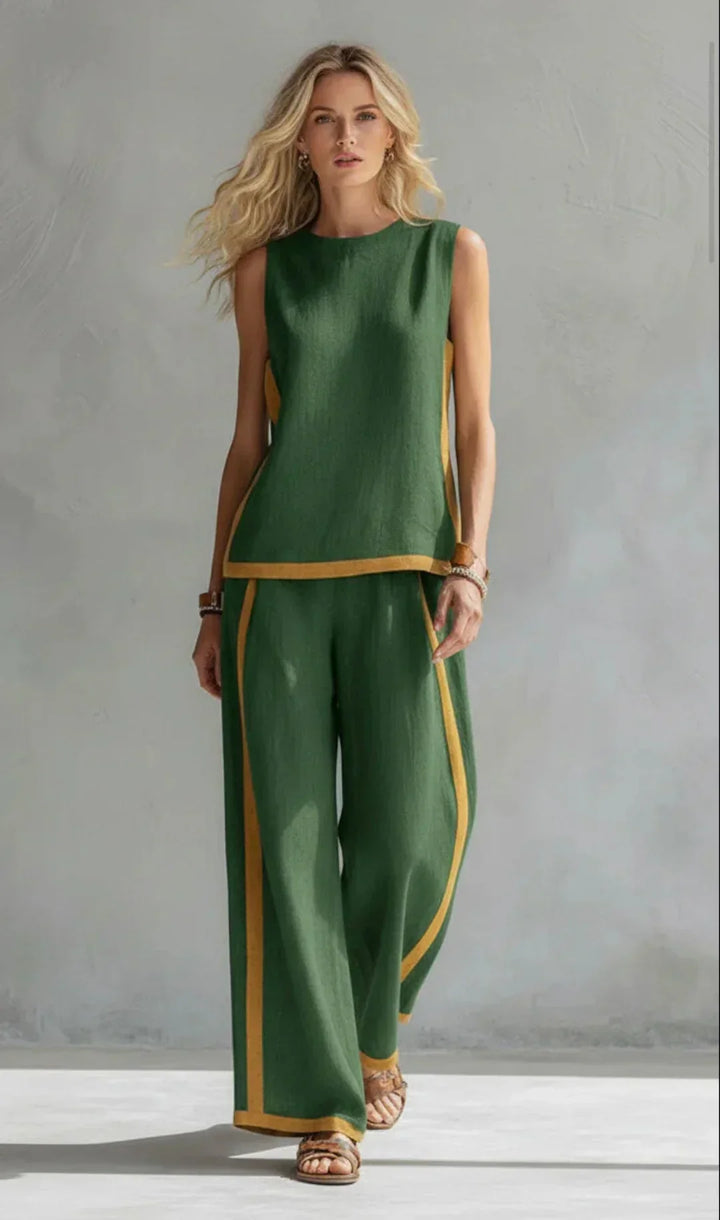 Ursula: conjunto de chaqueta y pantalón con un estilo elegante y desenfadado y acabados bicolores