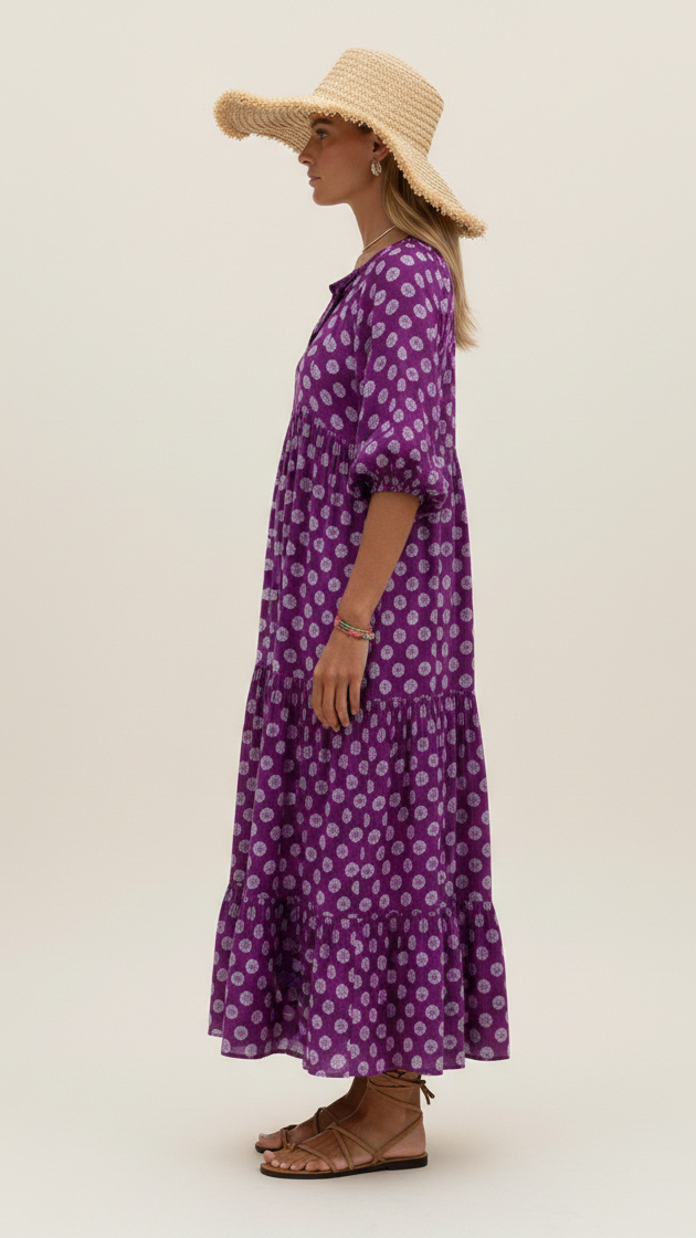 Vestido largo bohemio con cuello en V para mujer