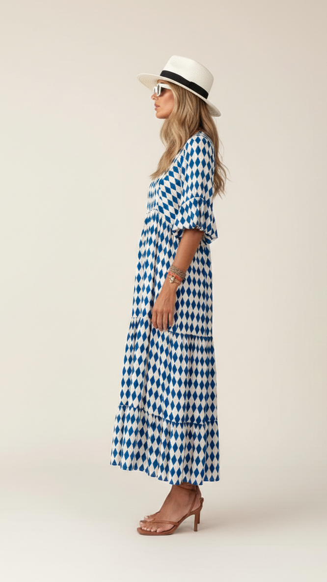 Vestido largo bohemio con cuello en V para mujer