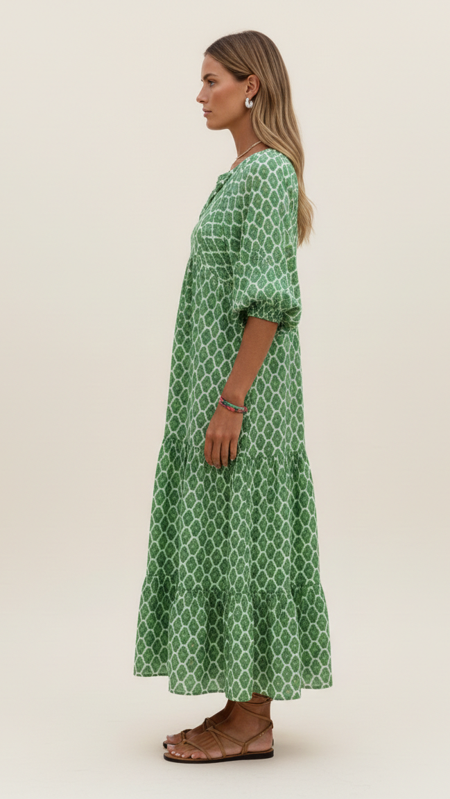 Vestido largo bohemio con cuello en V para mujer
