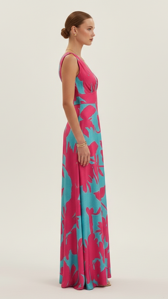 Vestido largo para mujer sin mangas y con escote en V profundo