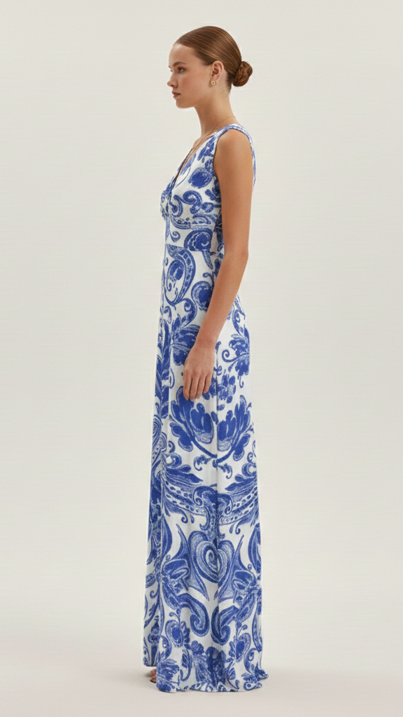 Vestido largo para mujer sin mangas y con escote en V profundo