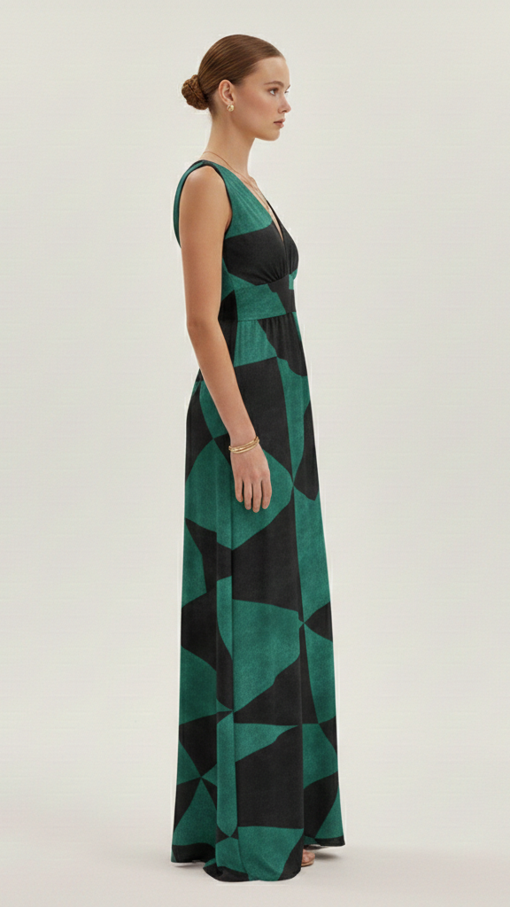 Vestido largo para mujer sin mangas y con escote en V profundo