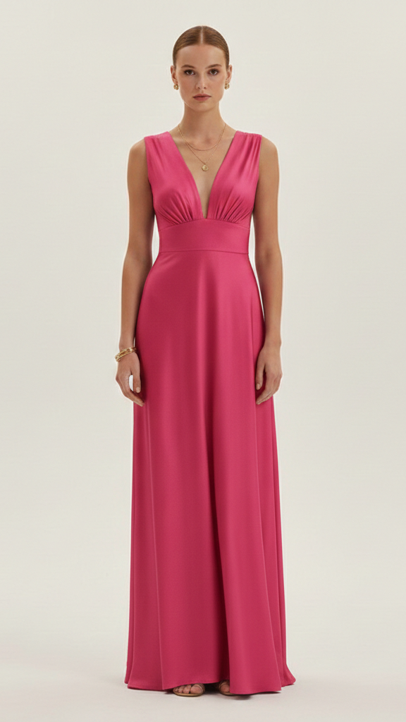 Vestido largo para mujer sin mangas y con escote en V profundo