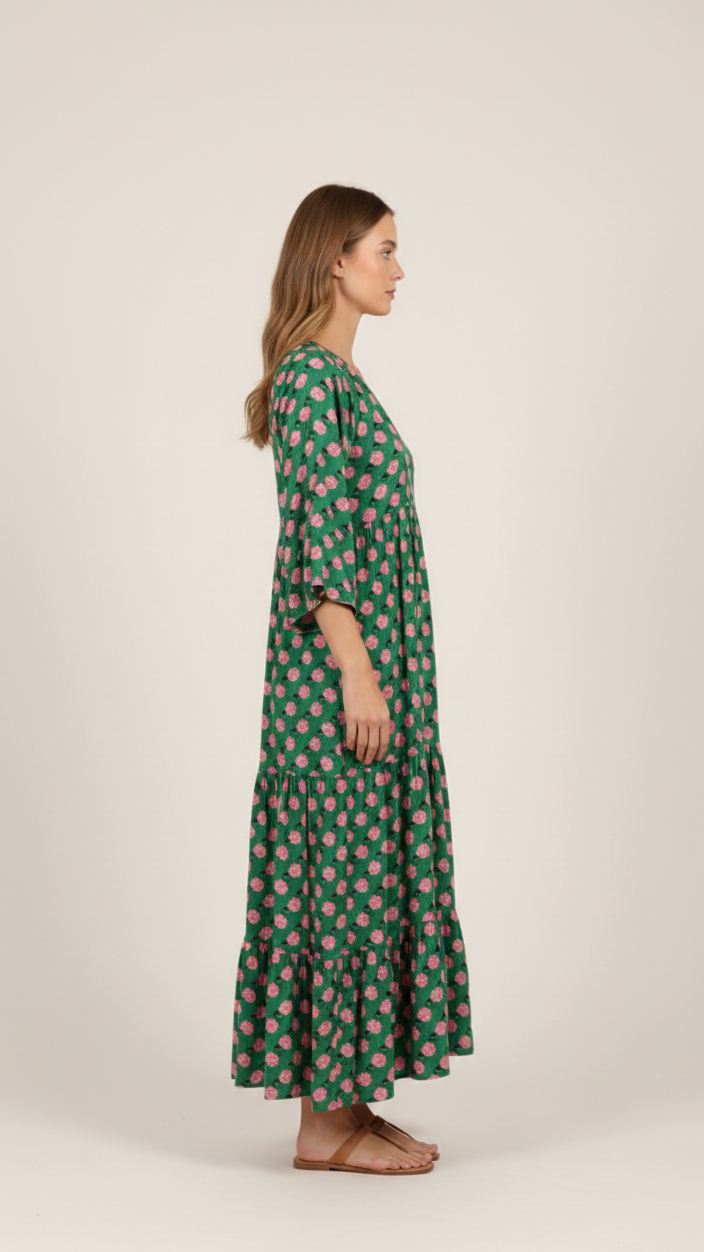 Vestido largo bohemio con cuello en V para mujer