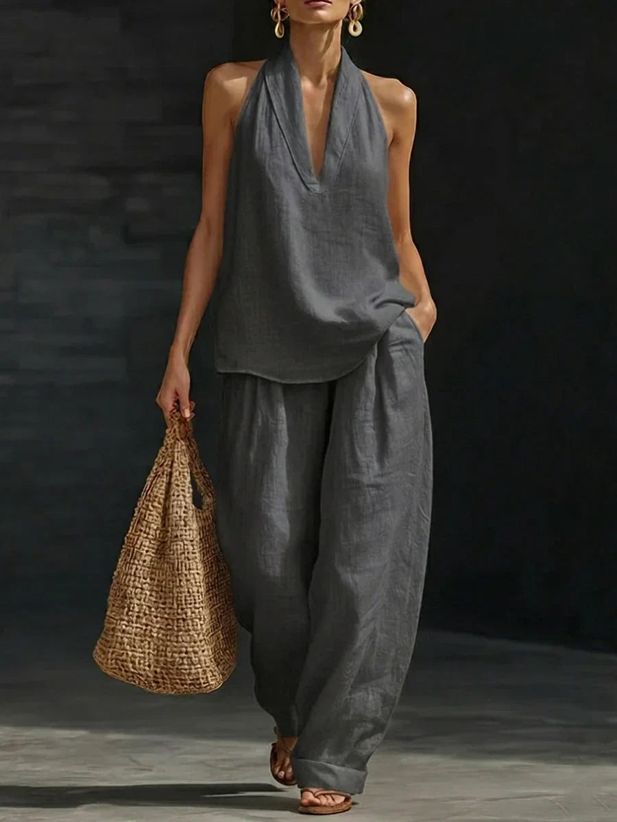 Andrea Conjunto sin Mangas con Pantalón de Pernera Ancha