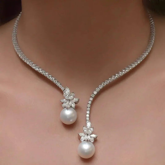 Collar Brillante Perlas Plata Sterling