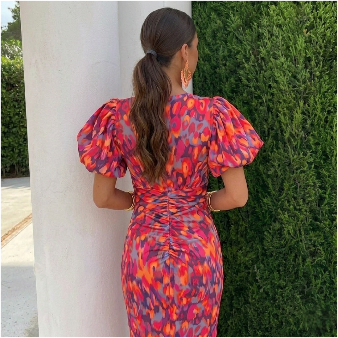 Vestido con mangas plisadas