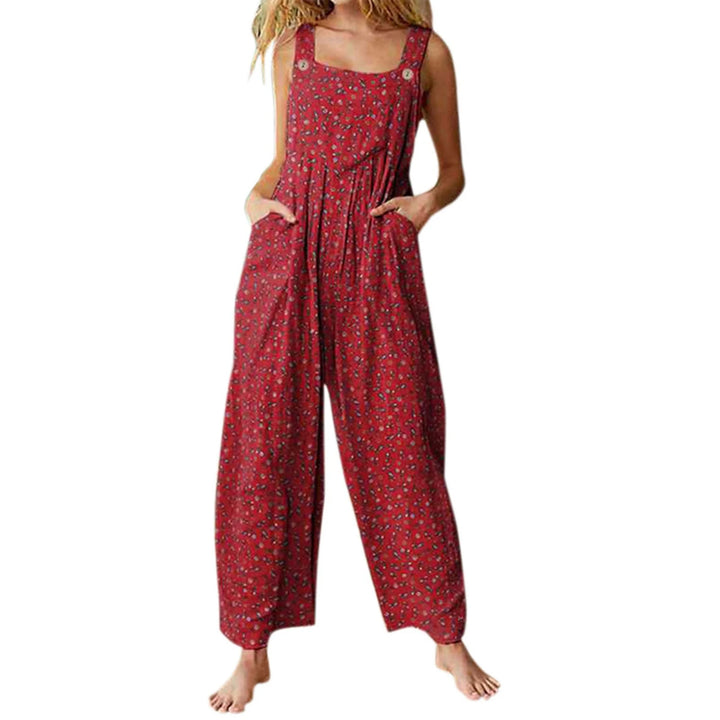 Mono corto casual y holgado para mujer, estilo bohemio, sin mangas, con cuello cuadrado y estampado floral.