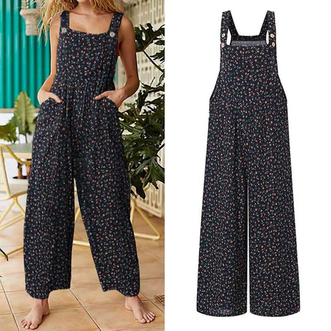 Mono corto casual y holgado para mujer, estilo bohemio, sin mangas, con cuello cuadrado y estampado floral.