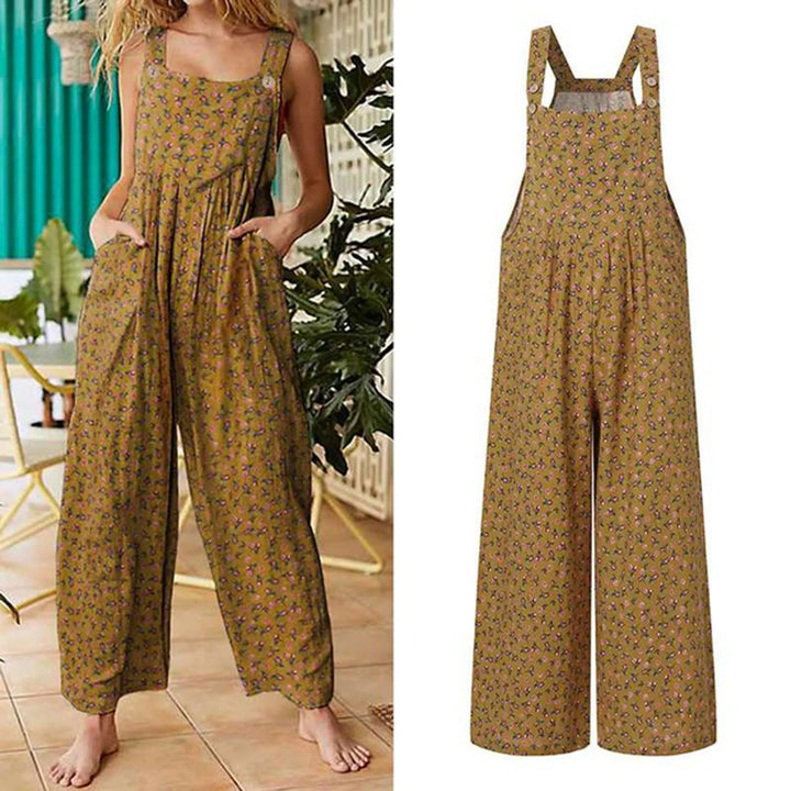 Mono corto casual y holgado para mujer, estilo bohemio, sin mangas, con cuello cuadrado y estampado floral.