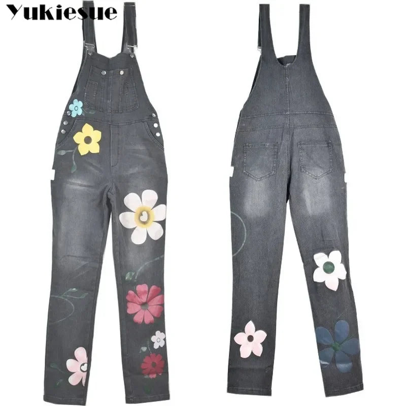 Mono vaquero sin mangas con estampado floral, estilo sexy tipo body, peto o enterizo de mezclilla para mujer y joven.