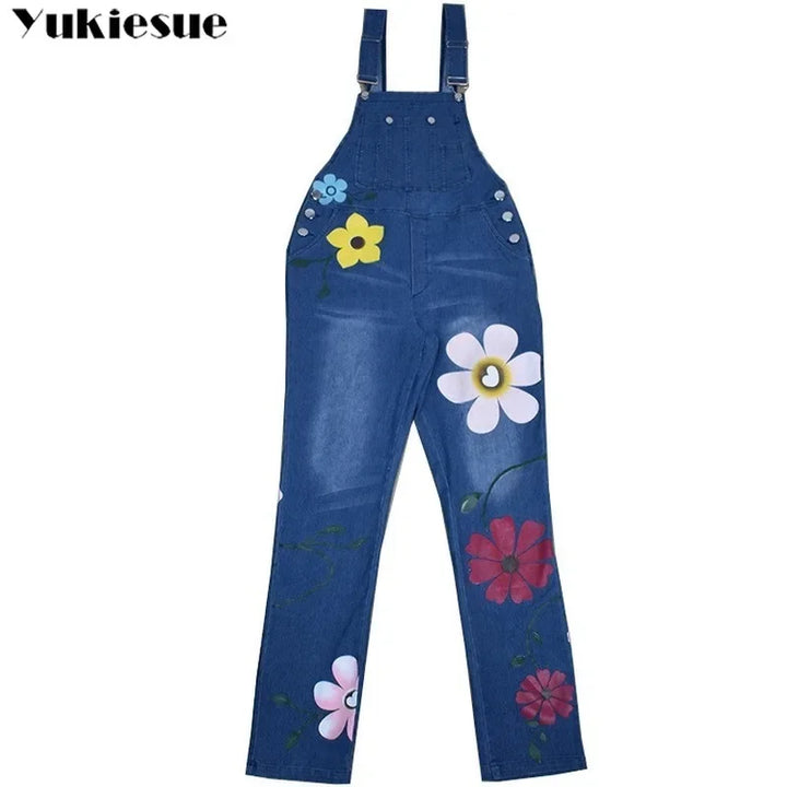 Mono vaquero sin mangas con estampado floral, estilo sexy tipo body, peto o enterizo de mezclilla para mujer y joven.