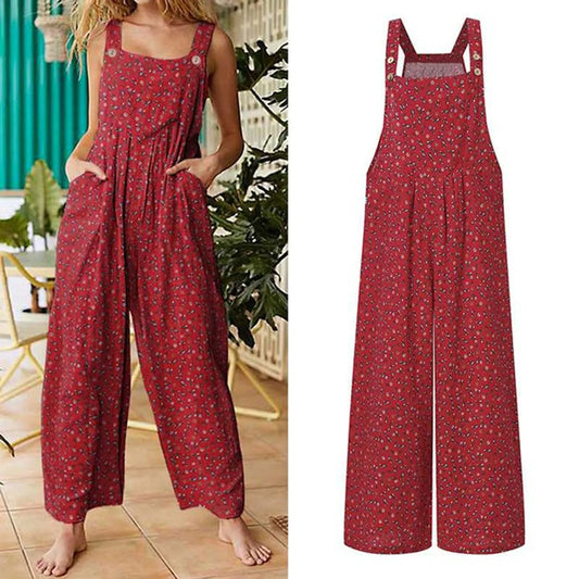 Mono corto casual y holgado para mujer, estilo bohemio, sin mangas, con cuello cuadrado y estampado floral.