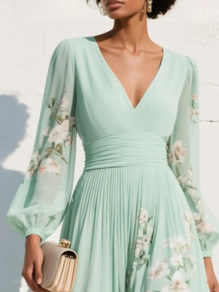 Cisella | Vestido midi verde claro con estampado floral