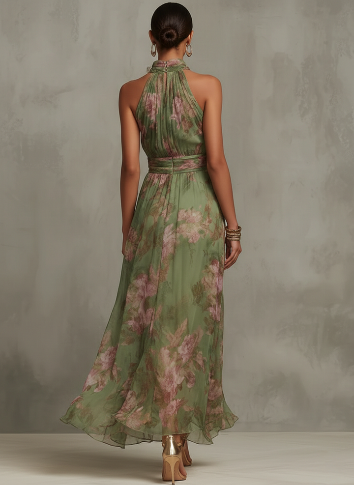 Livia | Vestido Maxi Halter Estampado Floral Elegante