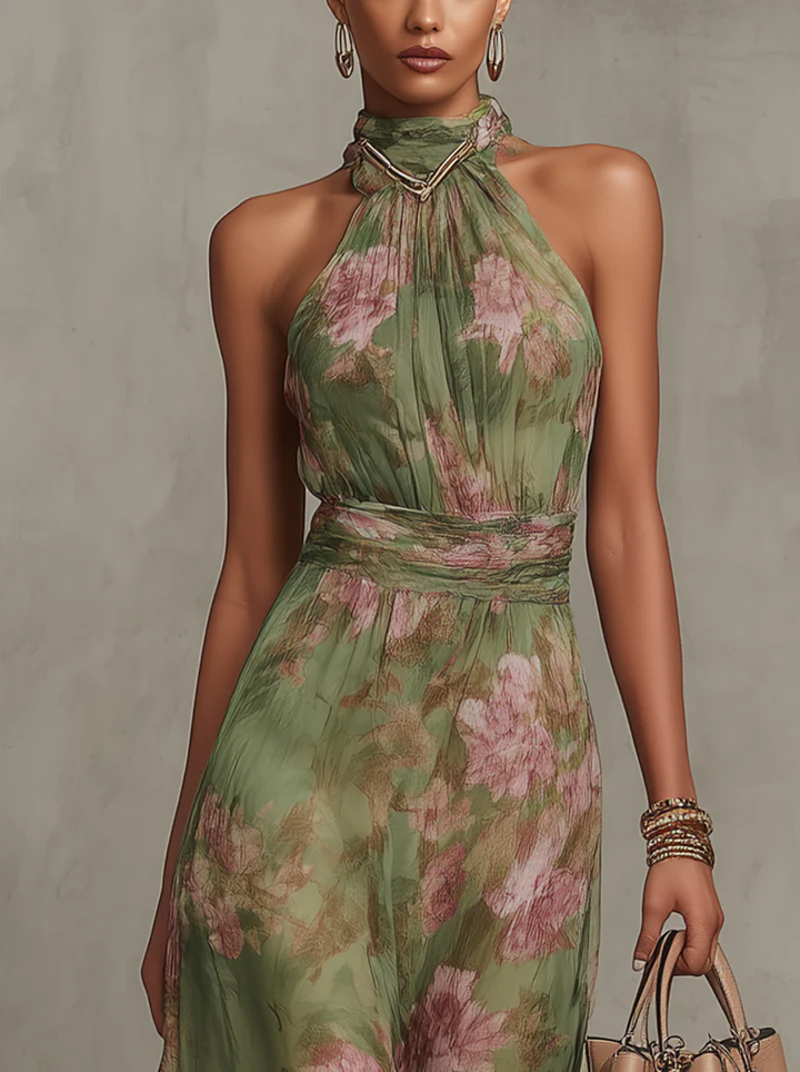 Livia | Vestido Maxi Halter Estampado Floral Elegante