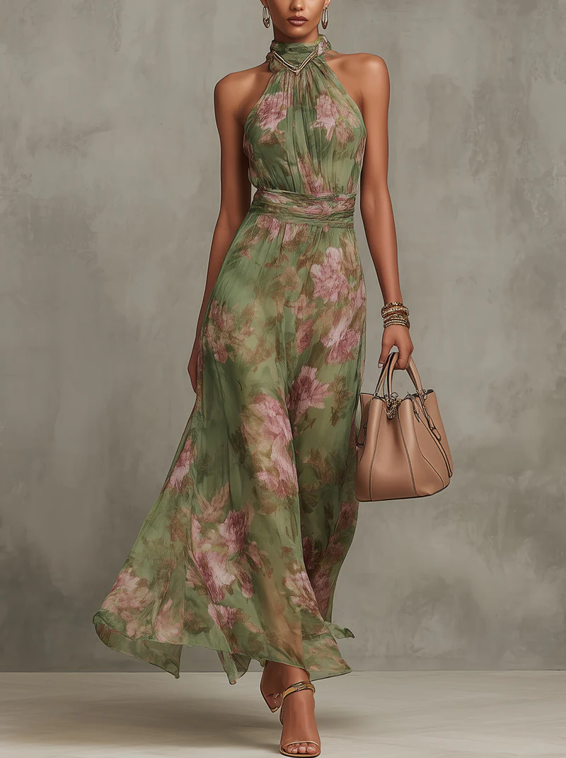 Livia | Vestido Maxi Halter Estampado Floral Elegante