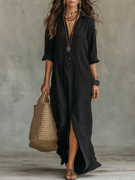 Andrea | Vestido largo negro con botones