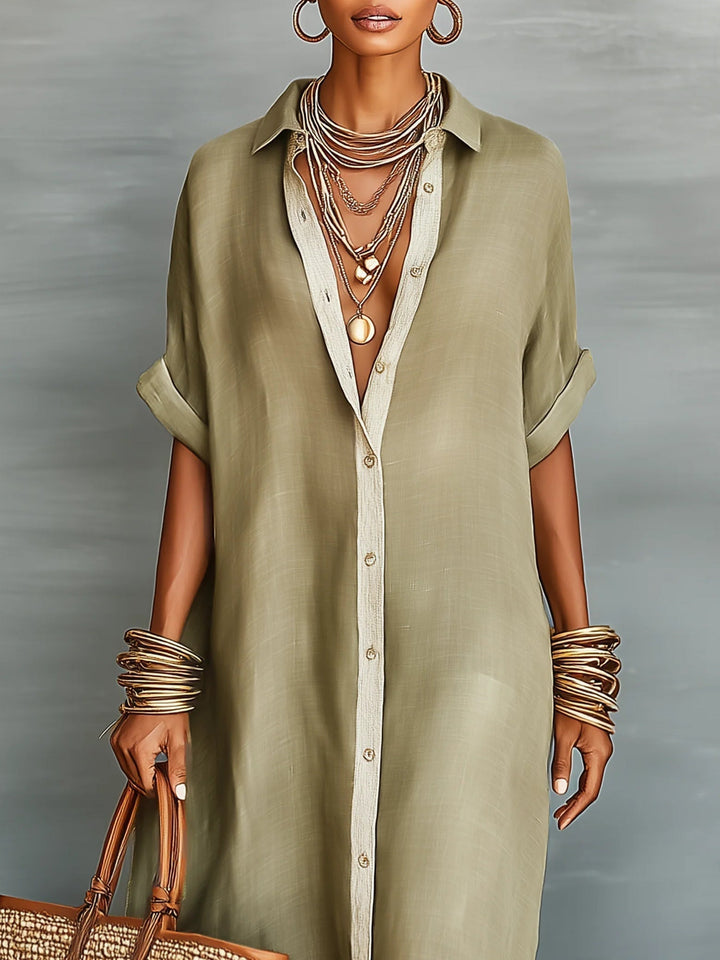 Manelle | Vestido largo verde oliva de líneas minimalistas