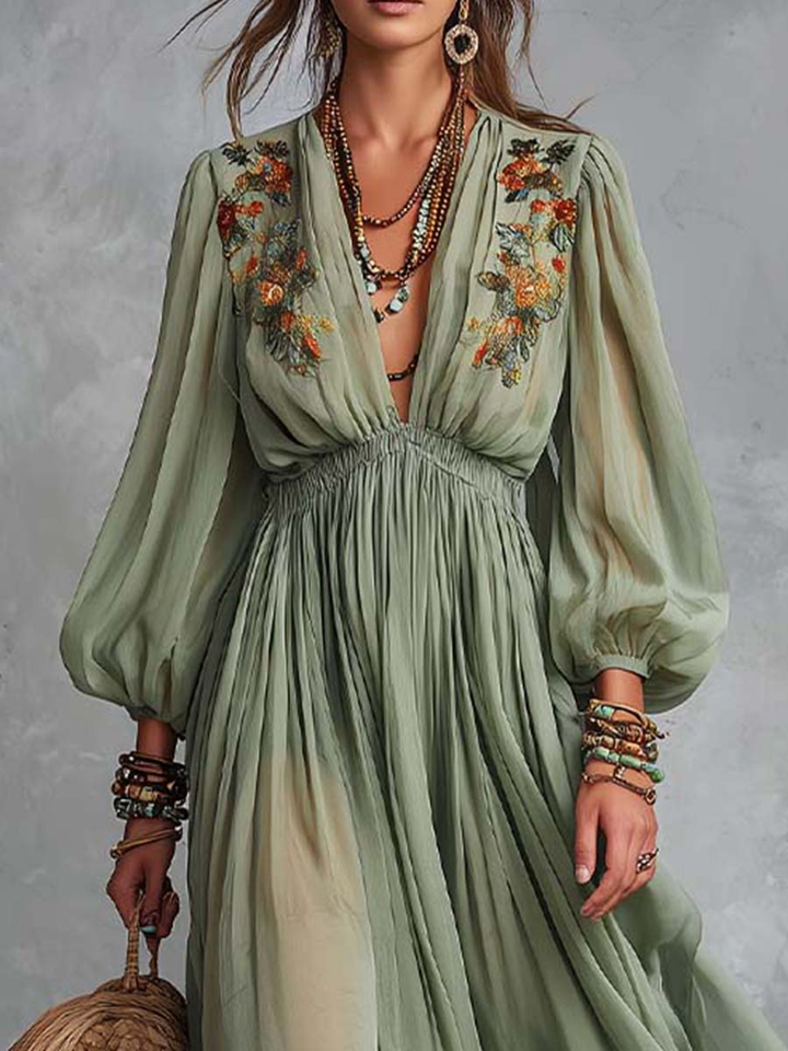 Julia | Vestido largo de estilo bohemio con estampado floral